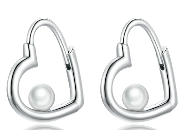 925 Silver Pearl Cherished Heart-shaped Earrings