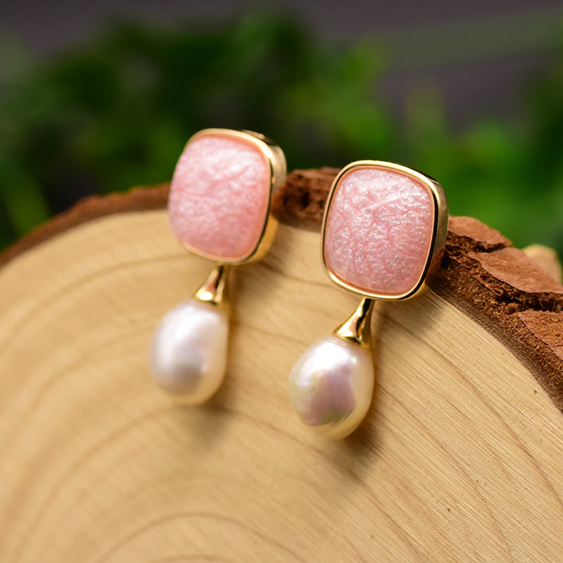 925 Silver Natural Baroque Pearl Fruit Color Stud Earrings