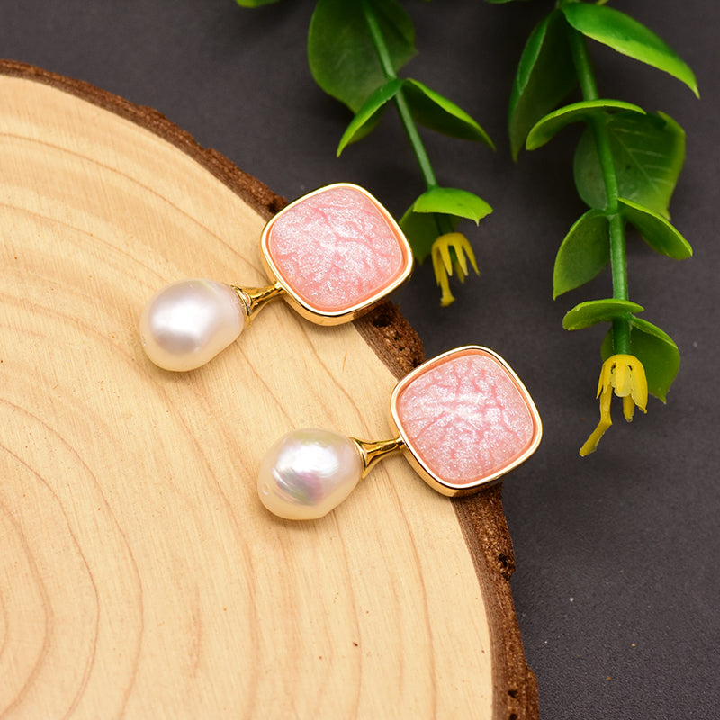 925 Silver Natural Baroque Pearl Fruit Color Stud Earrings