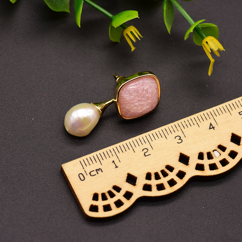 925 Silver Natural Baroque Pearl Fruit Color Stud Earrings
