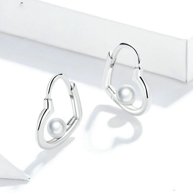 925 Silver Pearl Cherished Heart-shaped Earrings