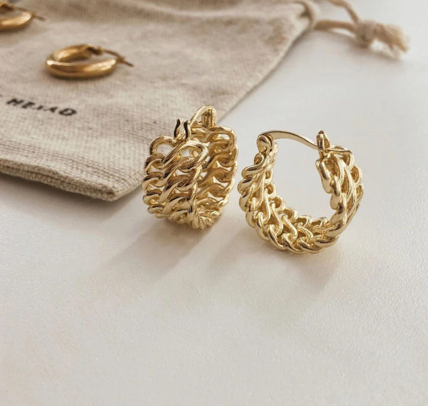 Cold wind simple double-layer hollow geometric earrings