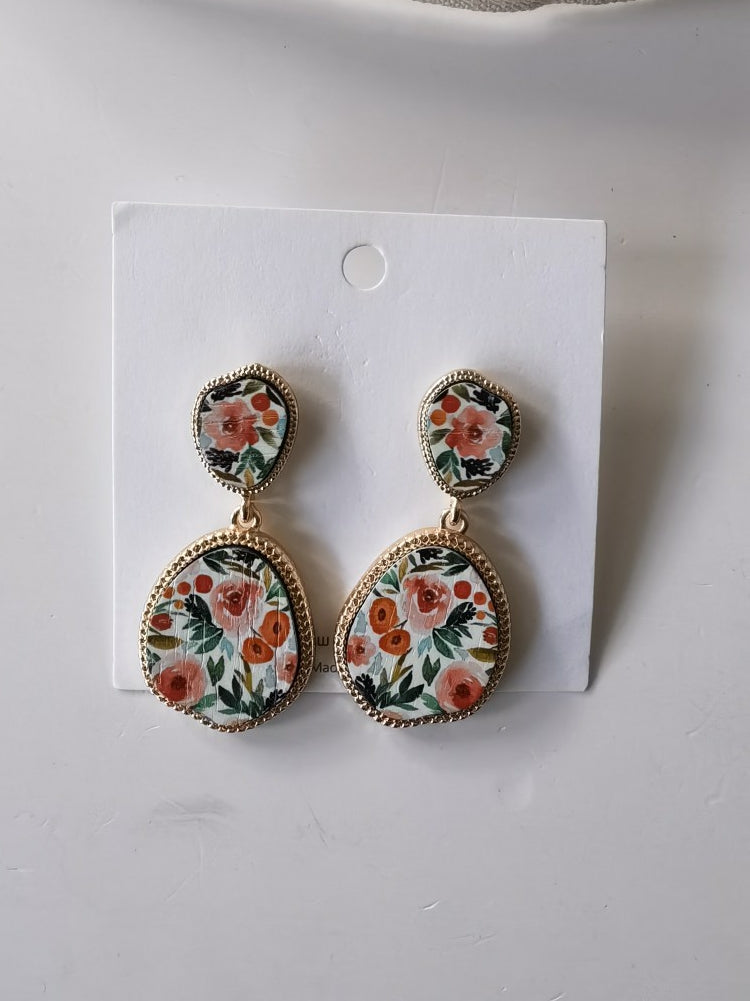 Fashion Exaggerated Water Drop Oval Flower Stud Earrings