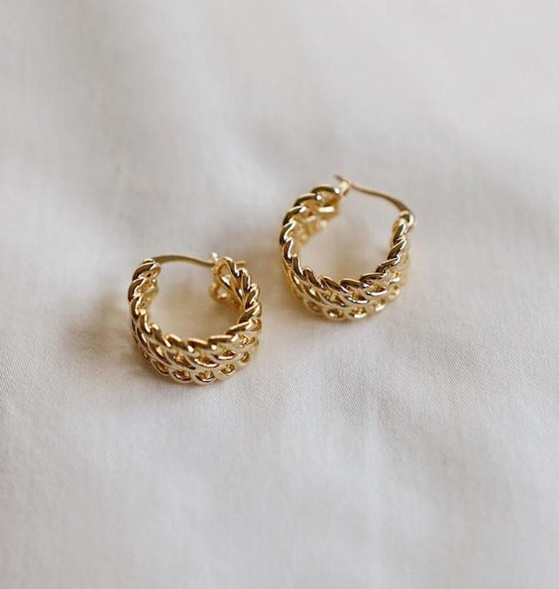 Cold wind simple double-layer hollow geometric earrings