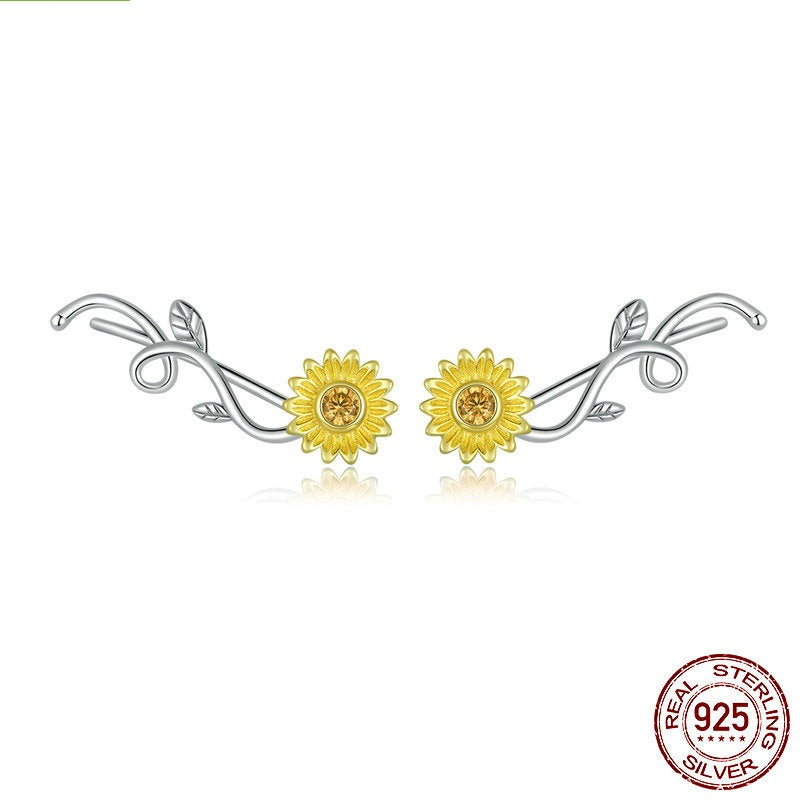 S925 Silver Small Daisy Earrings Light And Luxurious Niche Design