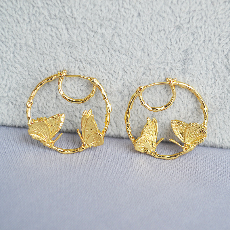 Brass plating Butterfly gold earrings