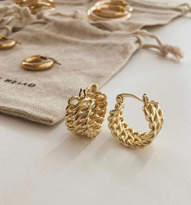 Cold wind simple double-layer hollow geometric earrings