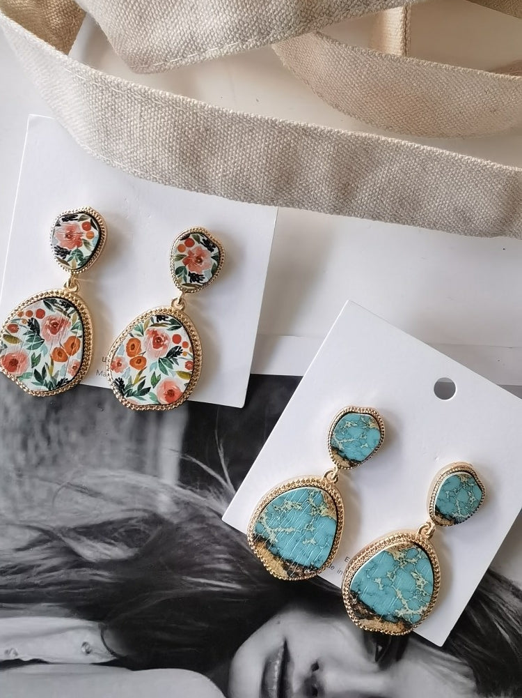 Fashion Exaggerated Water Drop Oval Flower Stud Earrings