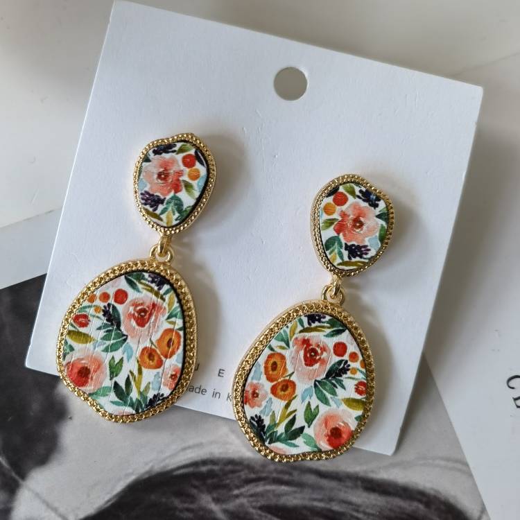 Fashion Exaggerated Water Drop Oval Flower Stud Earrings