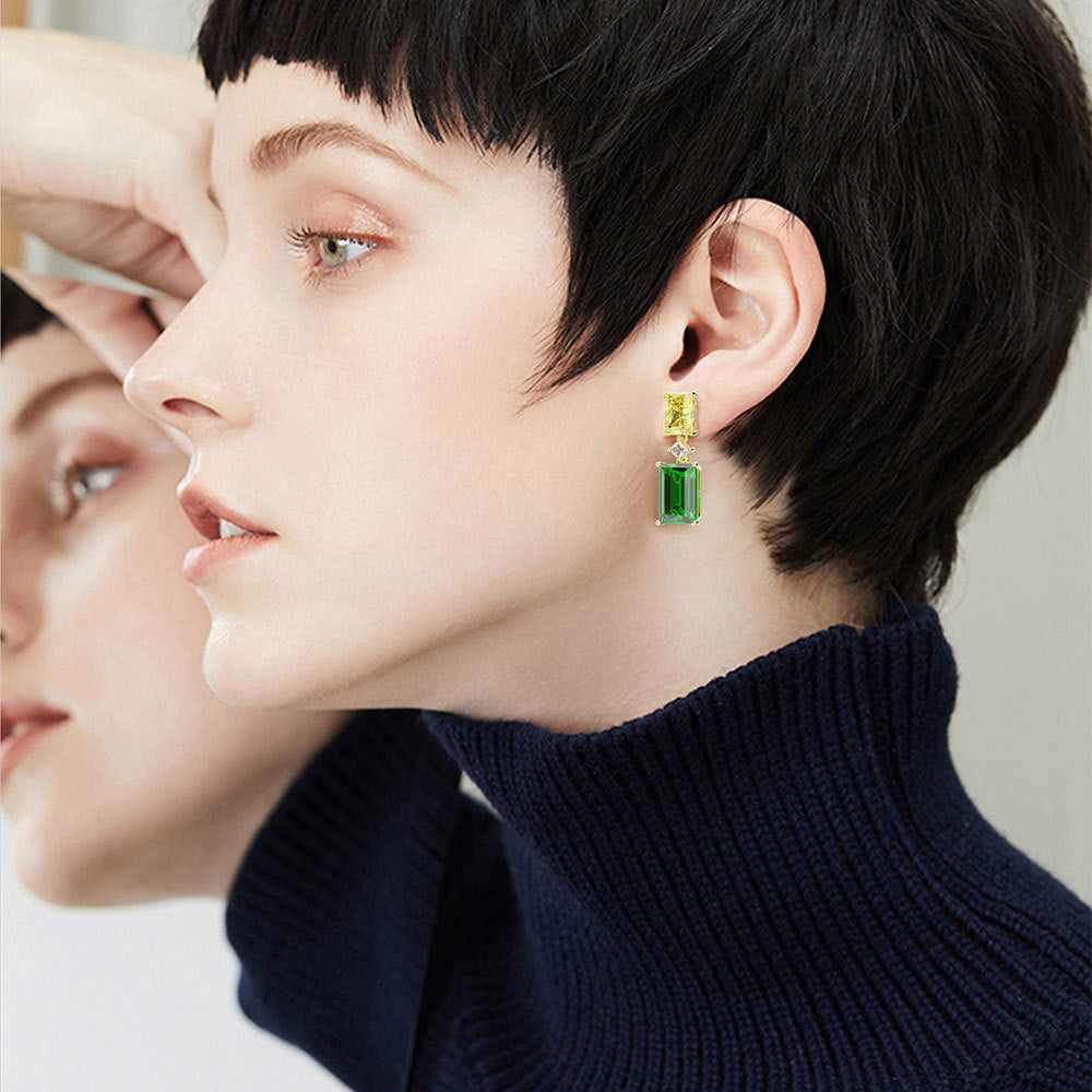 Light Luxury Zircon With 18K Golden Emerald Plated Earrings