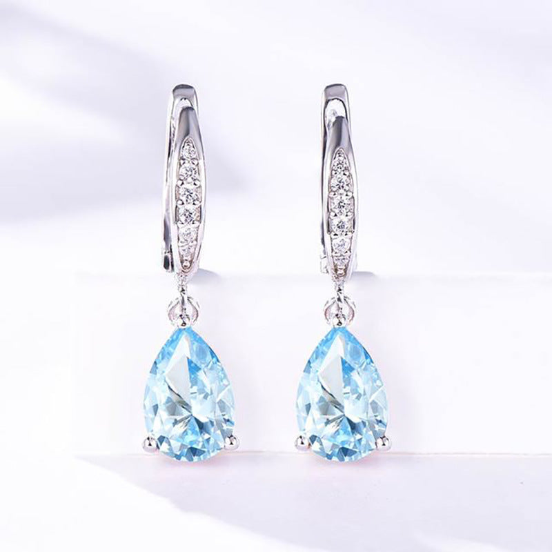 Women's Droplet Gemstone Sterling Silver Platinum Plated Earrings