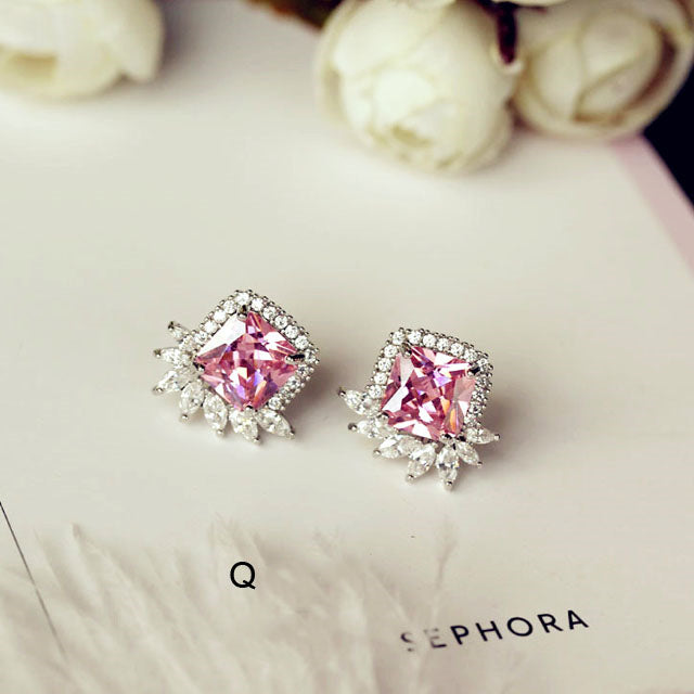 Crystal Earrings Gemstone Square Rhinestones Zircon