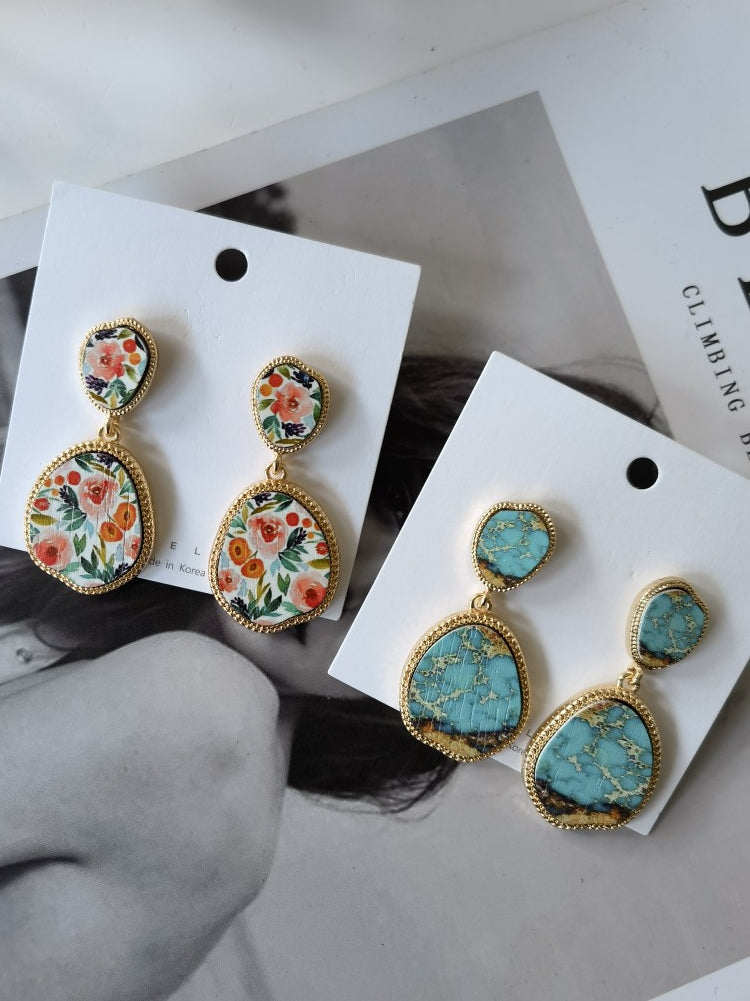 Fashion Exaggerated Water Drop Oval Flower Stud Earrings