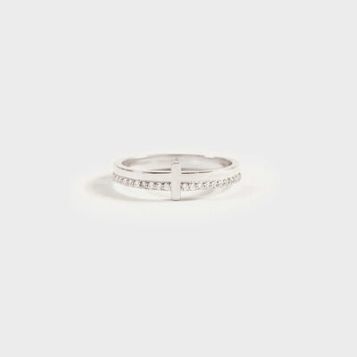 Bague croix en argent sterling 925 et zircon
