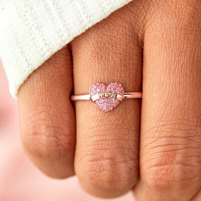 Bague gravée en argent sterling 925 en forme de cœur MOM