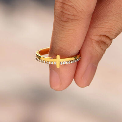 Bague croix en argent sterling 925 et zircon