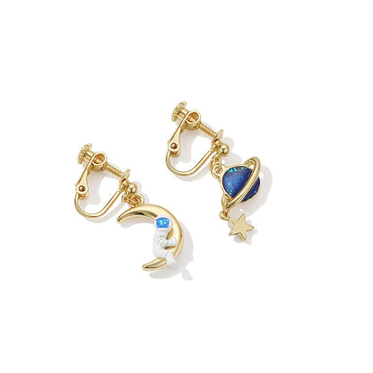 Planet Astronaut Moon Stud Earrings