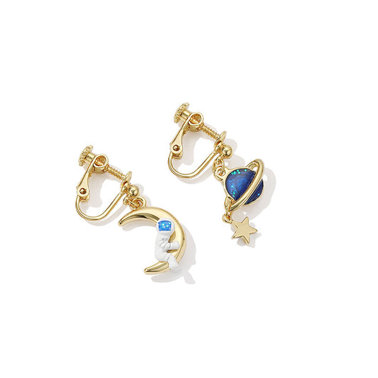 Planet Astronaut Moon Stud Earrings
