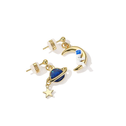 Planet Astronaut Moon Stud Earrings