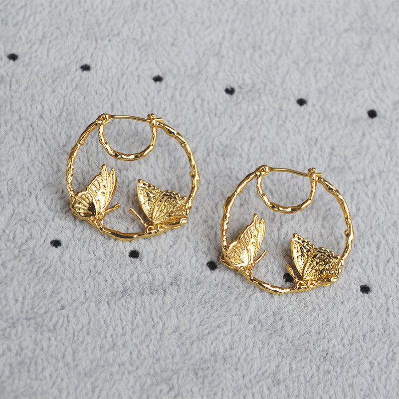 Brass plating Butterfly gold earrings
