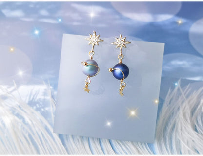 Lonely Planet Stud Earrings Retro French Style
