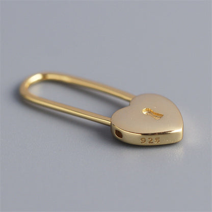 Heart-shaped Lock Long Ear Buckle Silver Earrings