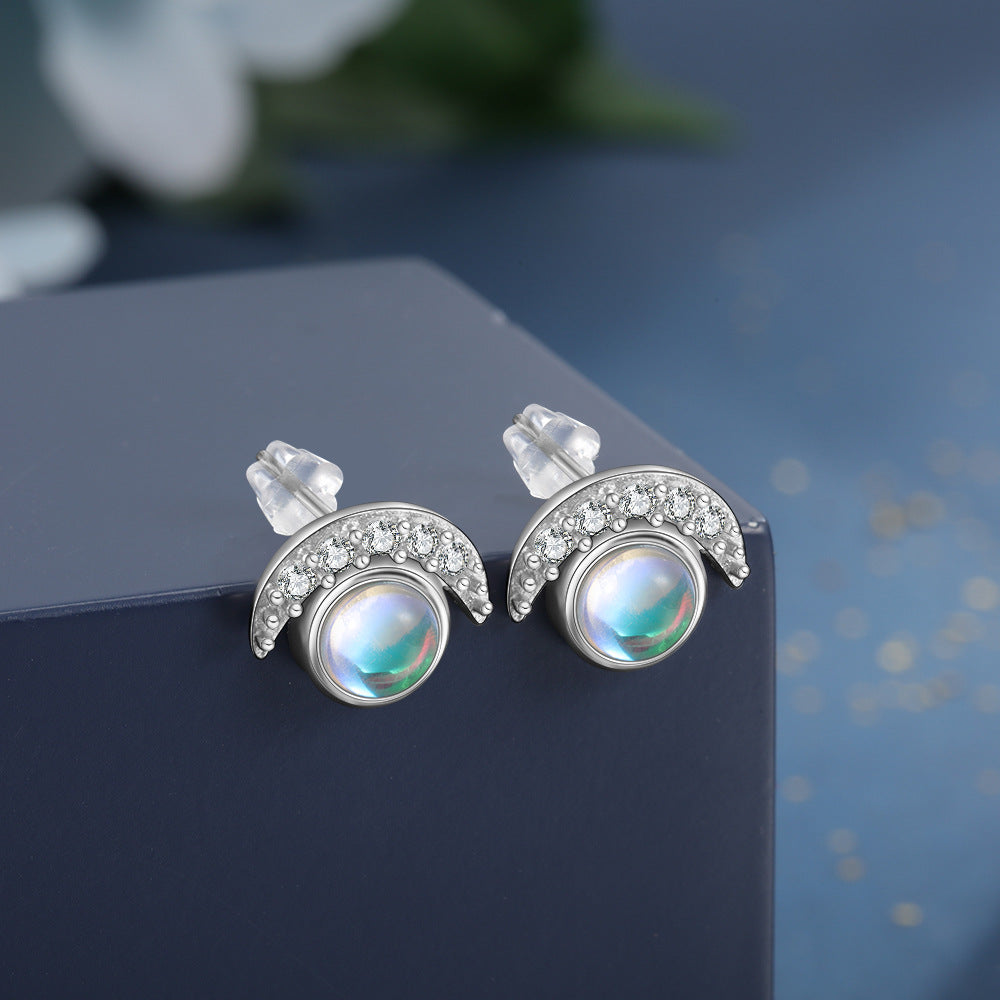 S925 Sterling Silber Mondförmige Zirkon Ohrstecker