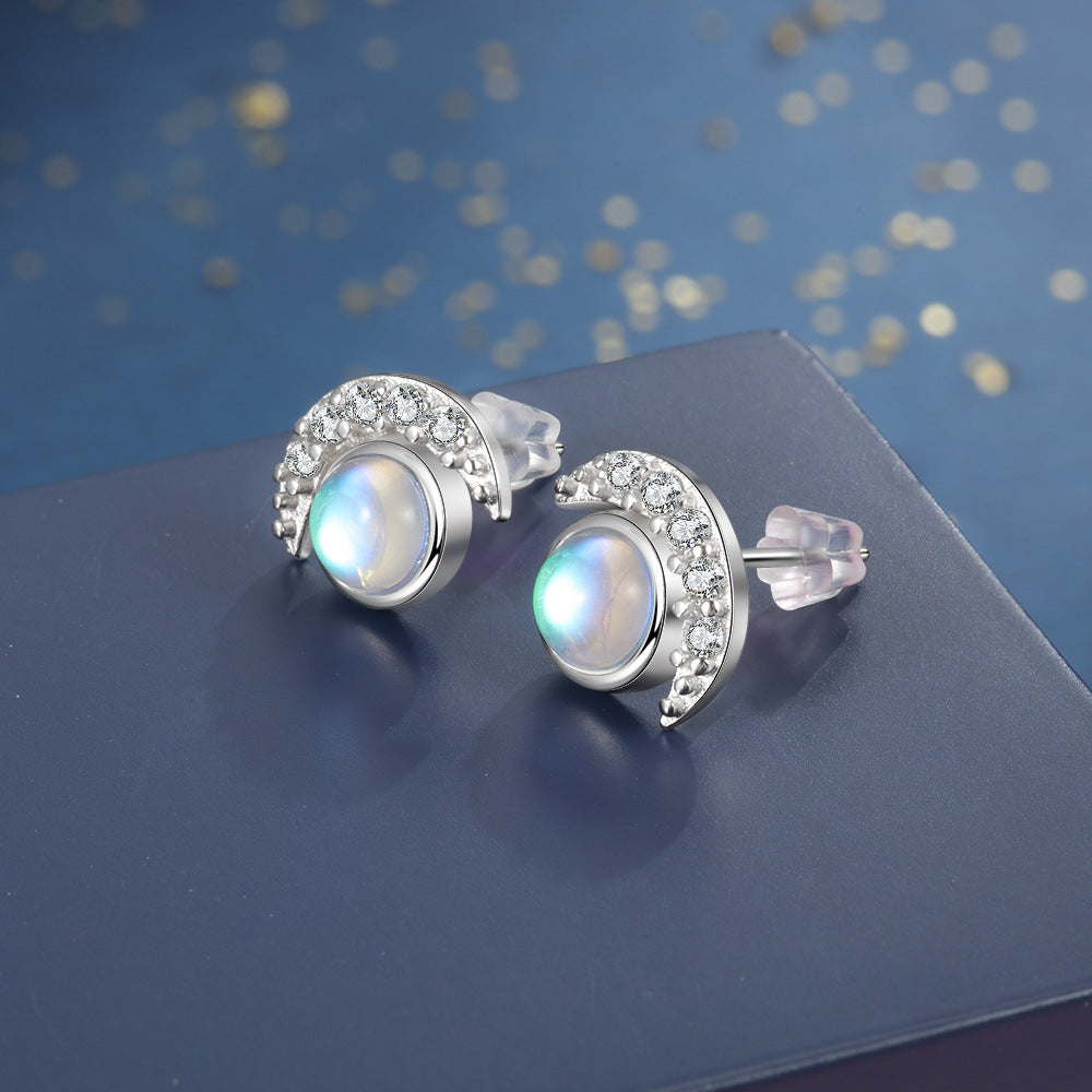 S925 Sterling Silber Mondförmige Zirkon Ohrstecker