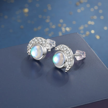 S925 Sterling Silber Mondförmige Zirkon Ohrstecker