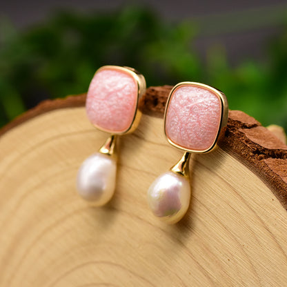 925 Silver Natural Baroque Pearl Fruit Color Stud Earrings