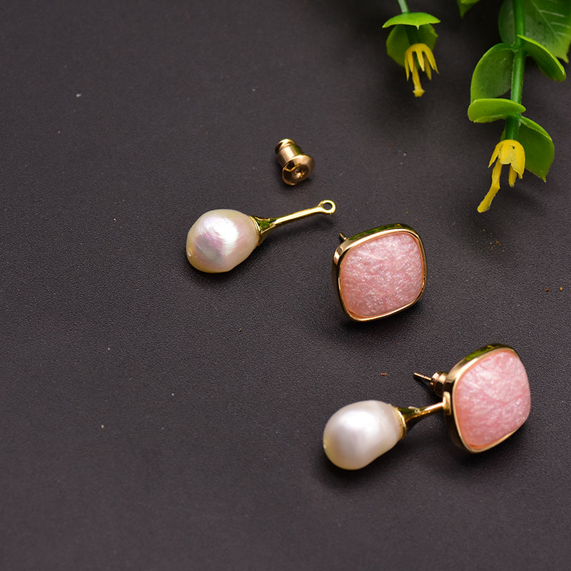 925 Silver Natural Baroque Pearl Fruit Color Stud Earrings