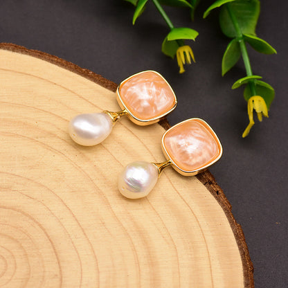 925 Silver Natural Baroque Pearl Fruit Color Stud Earrings