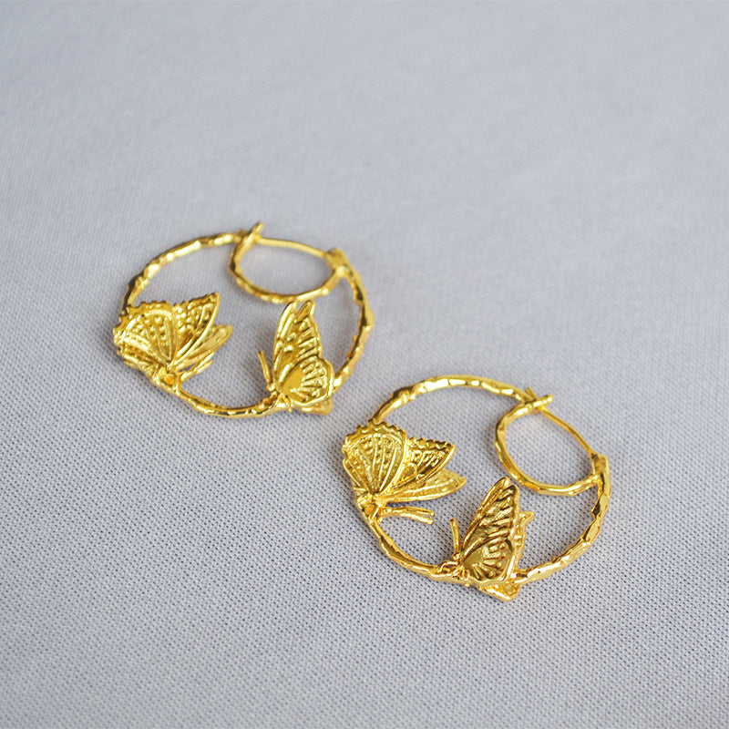 Brass plating Butterfly gold earrings