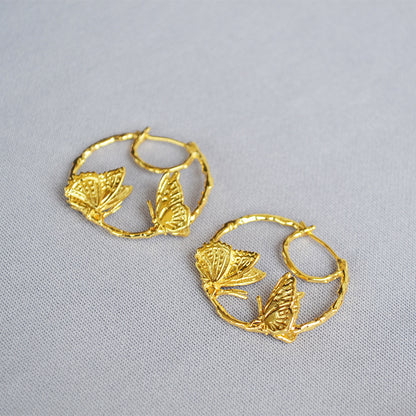Brass plating Butterfly gold earrings