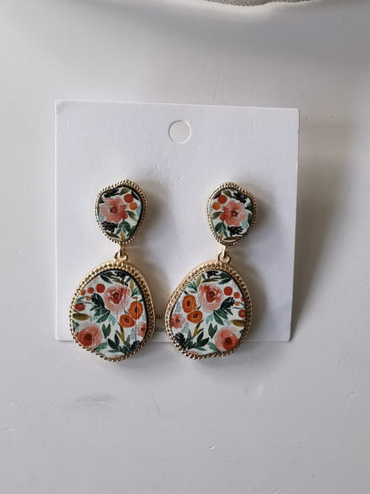 Fashion Exaggerated Water Drop Oval Flower Stud Earrings