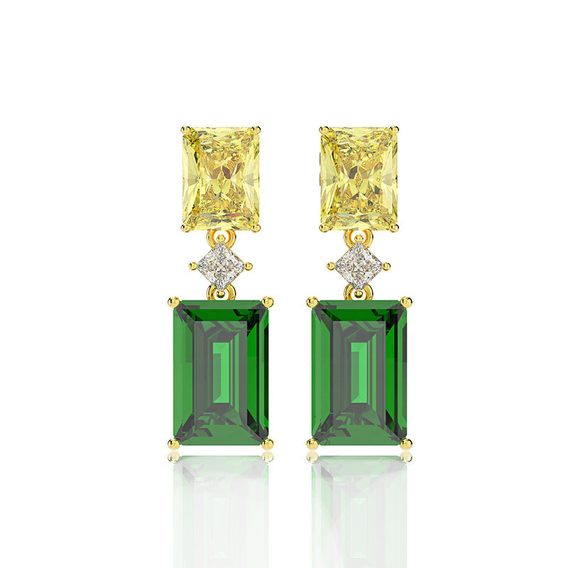 Light Luxury Zircon With 18K Golden Emerald Plated Earrings