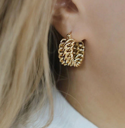 Cold wind simple double-layer hollow geometric earrings