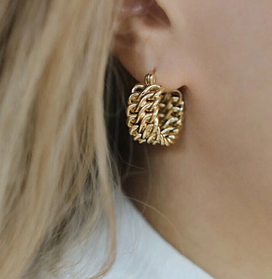 Cold wind simple double-layer hollow geometric earrings