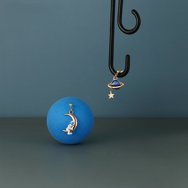 Planet Astronaut Moon Stud Earrings