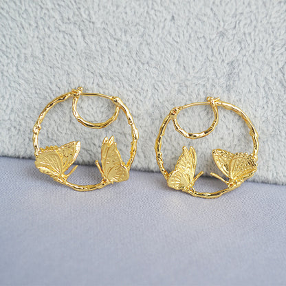 Brass plating Butterfly gold earrings