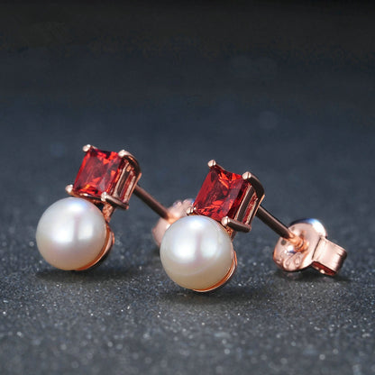 Natural Garnet Pearl Earrings