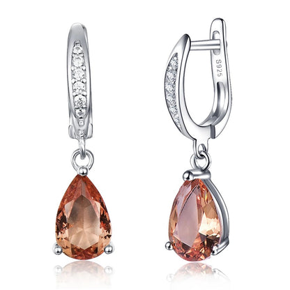 Women's Droplet Gemstone Sterling Silver Platinum Plated Earrings