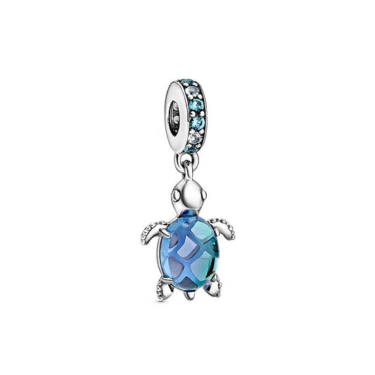 Silver Blue Murano Glass Turtle Charm