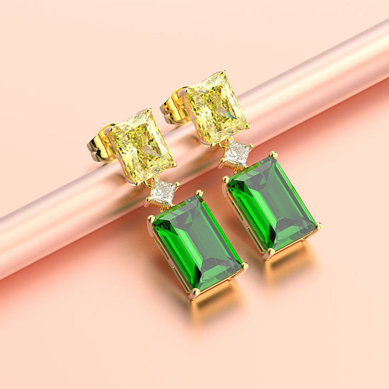 Light Luxury Zircon With 18K Golden Emerald Plated Earrings