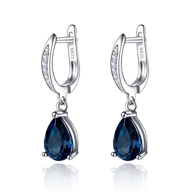 Women's Droplet Gemstone Sterling Silver Platinum Plated Earrings