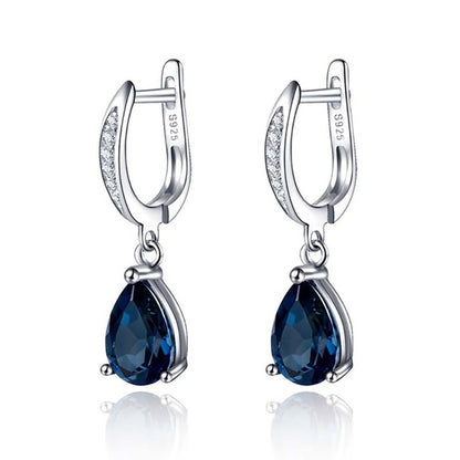 Women's Droplet Gemstone Sterling Silver Platinum Plated Earrings