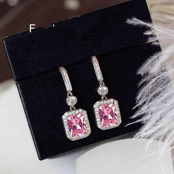 Crystal Earrings Gemstone Square Rhinestones Zircon