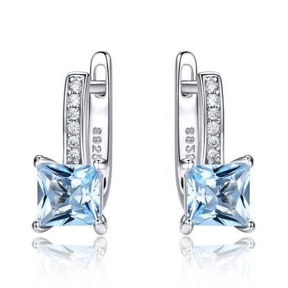 925 Silver Earrings Simple Square Sky Blue Topaz Earrings