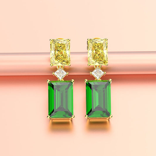 Light Luxury Zircon With 18K Golden Emerald Plated Earrings