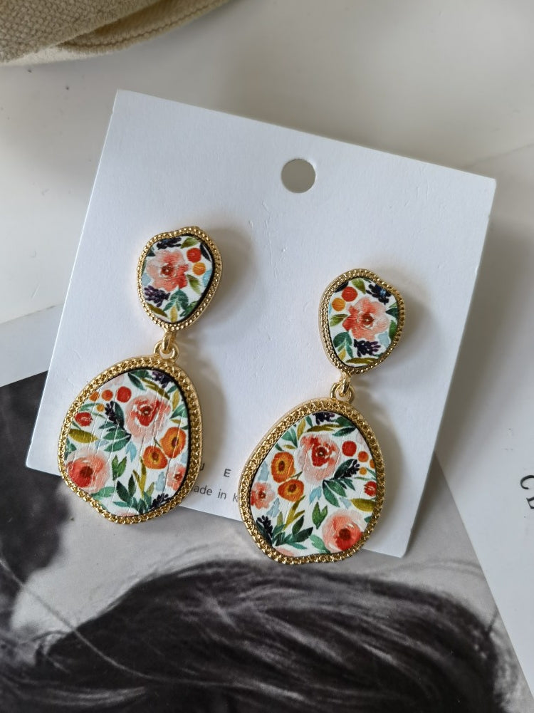Fashion Exaggerated Water Drop Oval Flower Stud Earrings